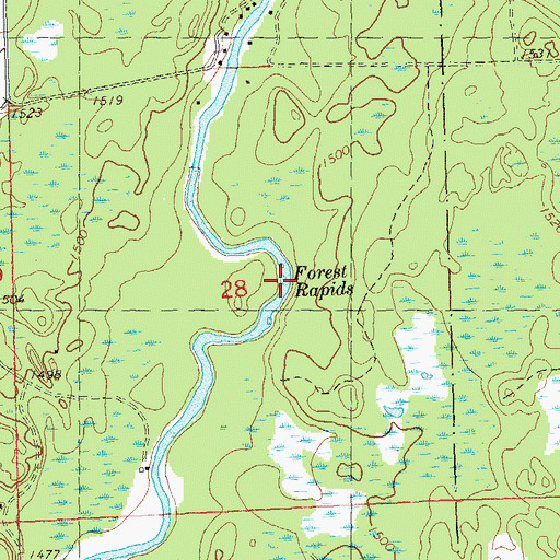 Topographic Map of Forest Rapids, WI