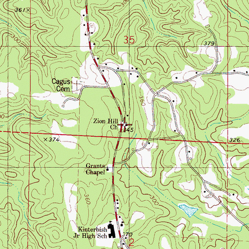 Topographic Map of Zion Hill Baptist Church, AL