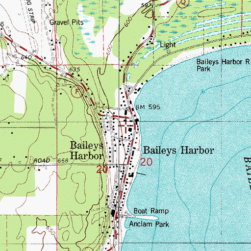 Topographic Map of Baileys Harbor, WI