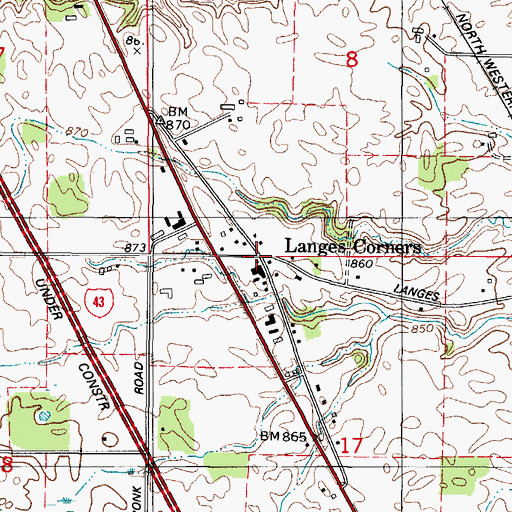 Topographic Map of Langes Corners, WI