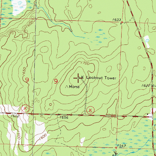 Topographic Map of K Lookout Tower, WI