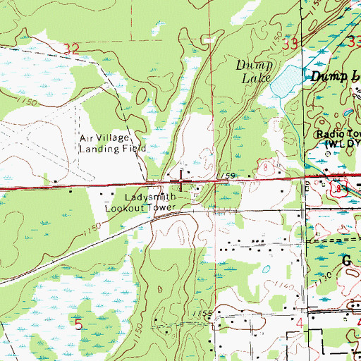 Topographic Map of Ladysmith Lookout Tower, WI