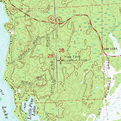 Topographic Map of Pine Lake Lookout Tower, WI
