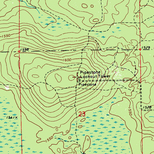 Topographic Map of Pipestone Lookout Tower, WI