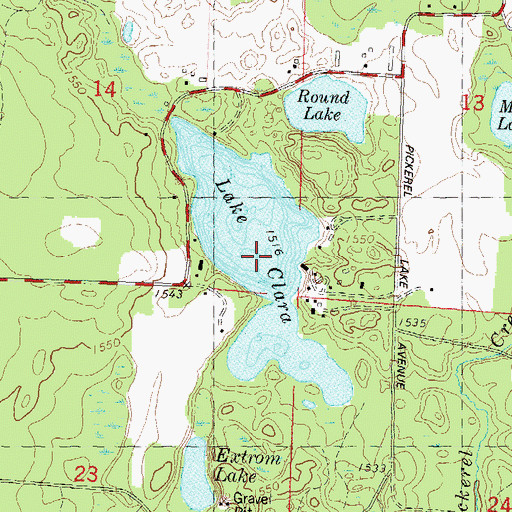 Topographic Map of Lake Clara, WI