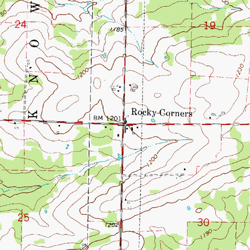 Topographic Map of Rocky Corners, WI