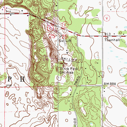 Topographic Map of Birch Park Ski Area, WI