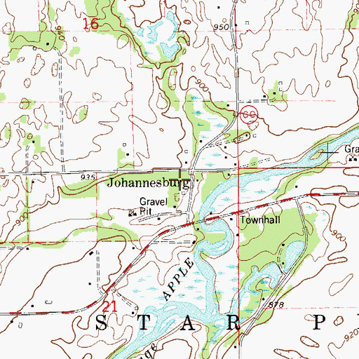 Topographic Map of Johannesburg, WI