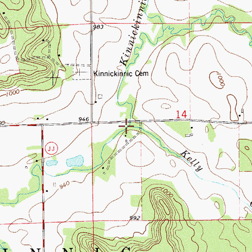 Topographic Map of Kelly Creek, WI