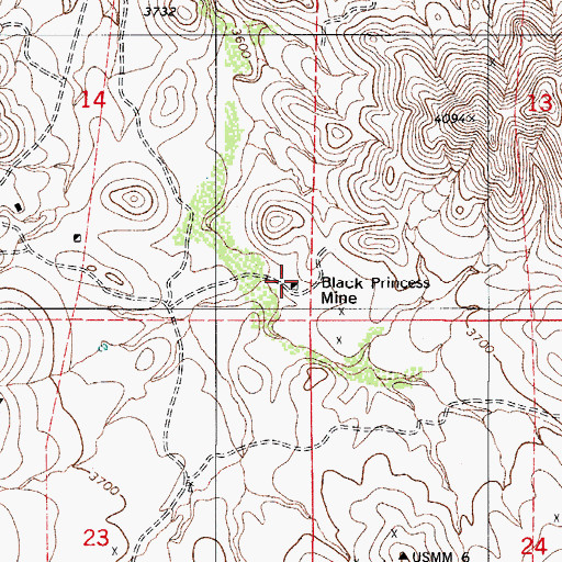 Topographic Map of Black Princess Mine, AZ