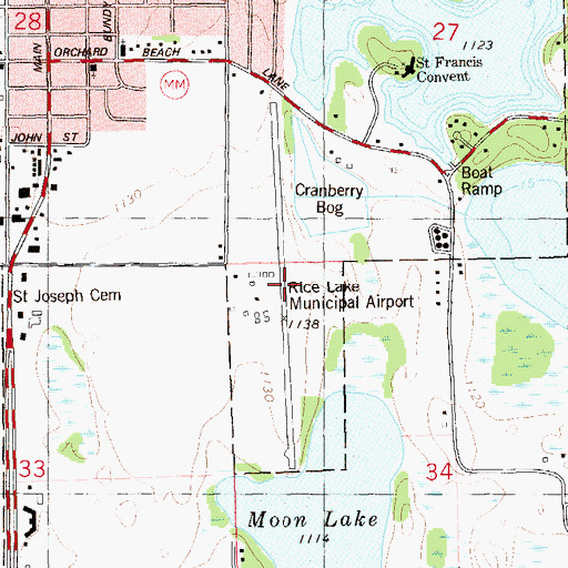 Topographic Map of Rice Lake Municipal Airport (historical), WI