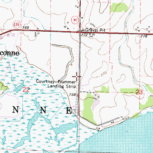 Topographic Map of Courtney Plummer Airport, WI