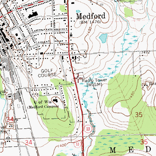 Topographic Map of WIGM-AM (Medford), WI