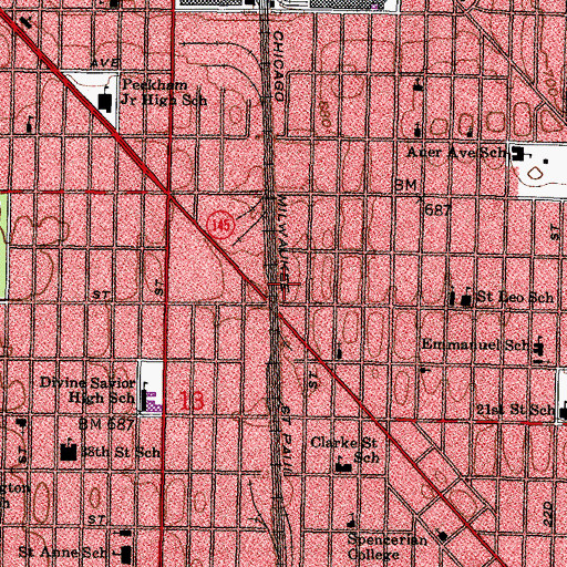 Topographic Map of WNOV-AM (Milwaukee), WI
