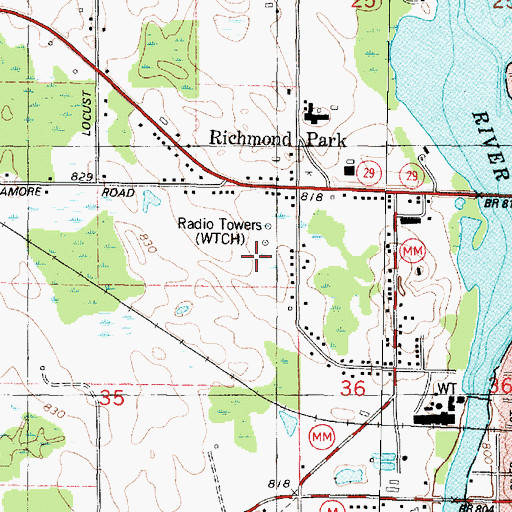 Topographic Map of WTCH-AM (Shawano), WI
