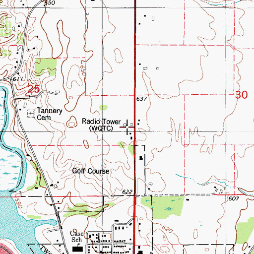 Topographic Map of WTRW-AM (Two Rivers), WI