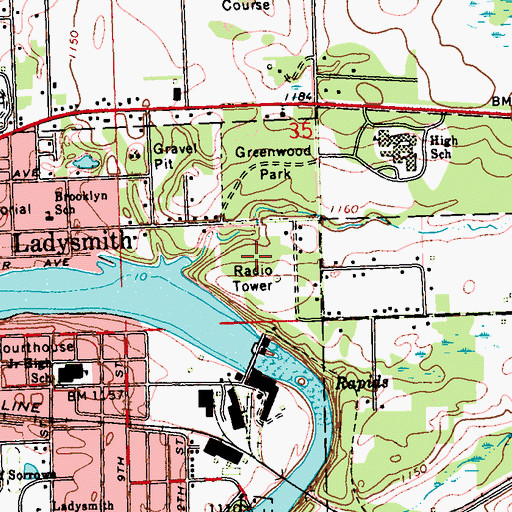 Topographic Map of WLDY-FM (Ladysmith), WI