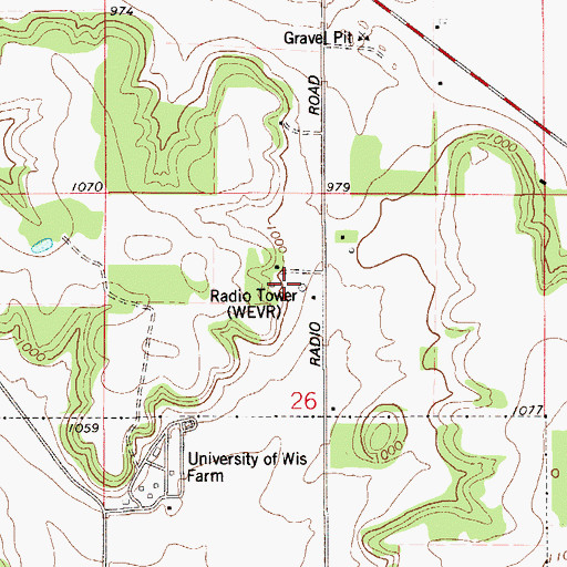Topographic Map of WEVR-FM (River Falls), WI