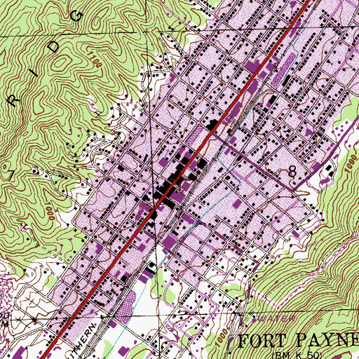 Topographic Map of Fort Payne Main Street Historic District, AL