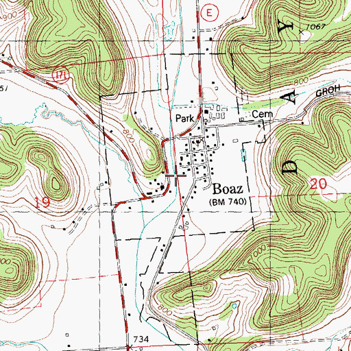 Topographic Map of Village of Boaz, WI