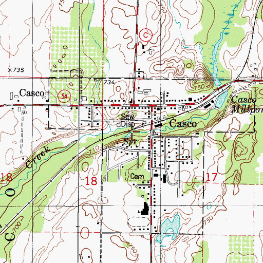 Topographic Map of Village of Casco, WI