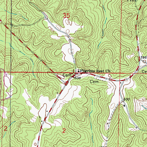 Topographic Map of Pilgrim Rest Cemetery, AL