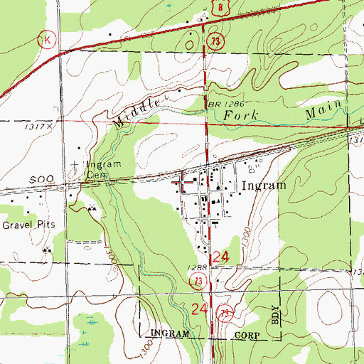 Topographic Map of Village of Ingram, WI