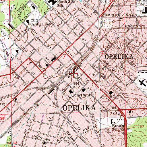Topographic Map of Railroad Avenue Historic District, AL