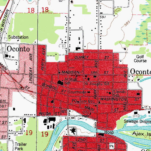 Topographic Map of City of Oconto, WI