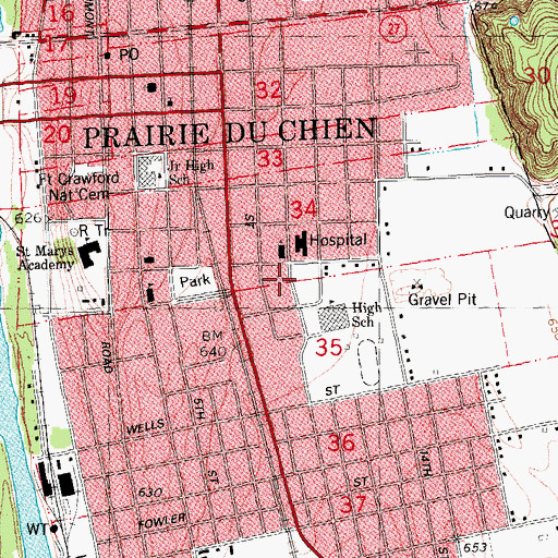 Topographic Map of City of Prairie du Chien, WI