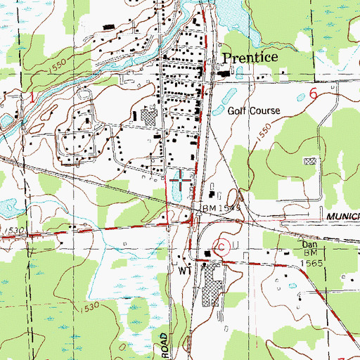 Topographic Map of Village of Prentice, WI