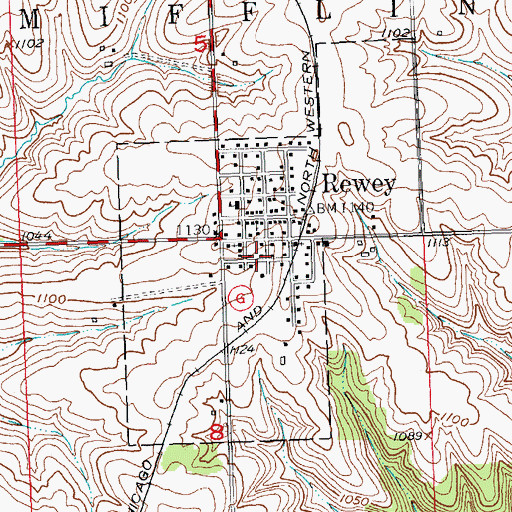 Topographic Map of Village of Rewey, WI