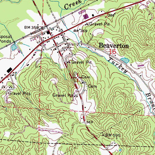 Topographic Map of Beaverton Memorial Cemetery, AL