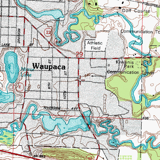 Topographic Map of City of Waupaca, WI