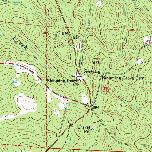 Topographic Map of Blooming Grove Cemetery, AL