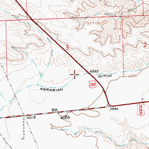 Topographic Map of Agrarian Ditch, WY