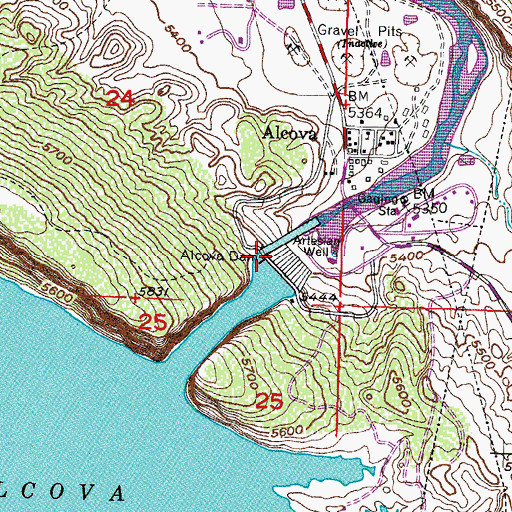 Topographic Map of Alcova Dam, WY
