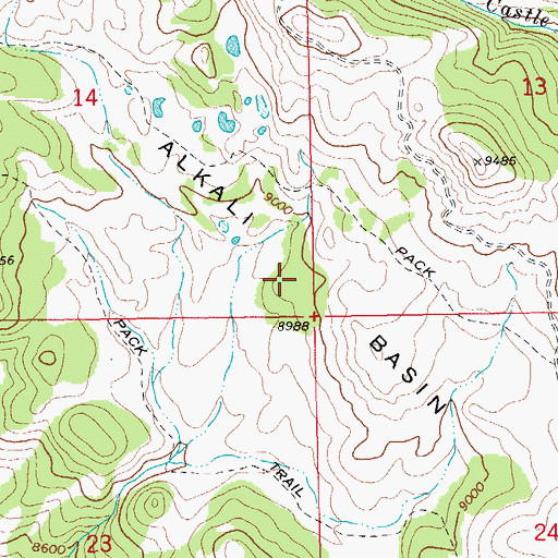 Topographic Map of Alkali Basin, WY