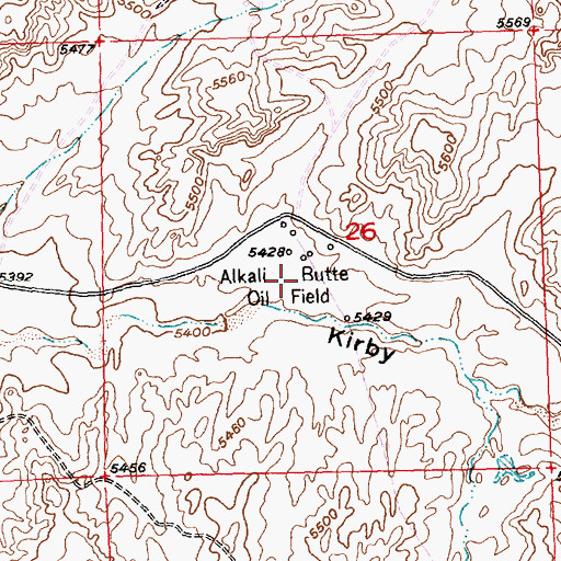 Topographic Map of Alkali Butte Oil Field, WY
