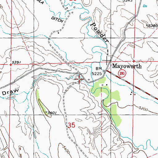 Topographic Map of Alkali Draw, WY