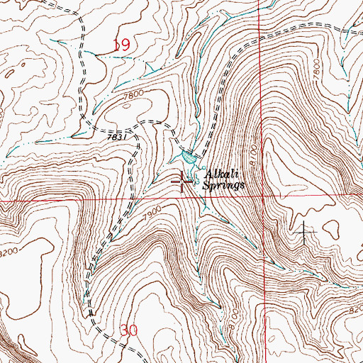 Topographic Map of Alkali Springs, WY