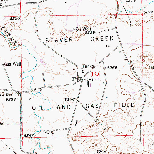 Topographic Map of Beaver Creek Oil and Gas Field, WY