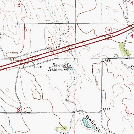 Topographic Map of Bennor Reservoir, WY