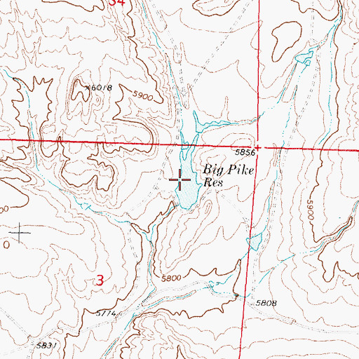 Topographic Map of Big Pike Reservoir, WY