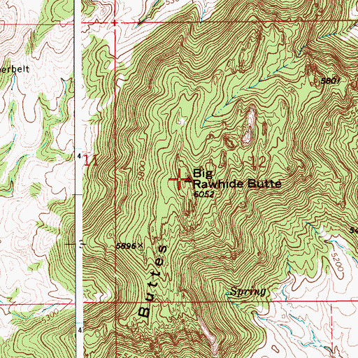 Topographic Map of Big Rawhide Butte, WY