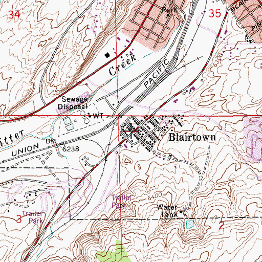 Topographic Map of Blairtown, WY
