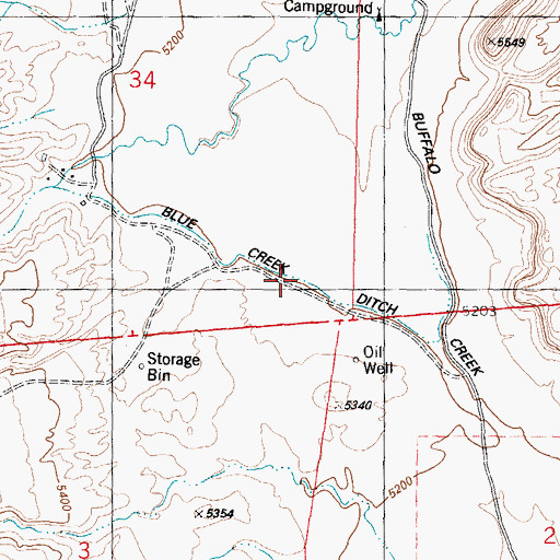 Topographic Map of Blue Creek Ditch, WY