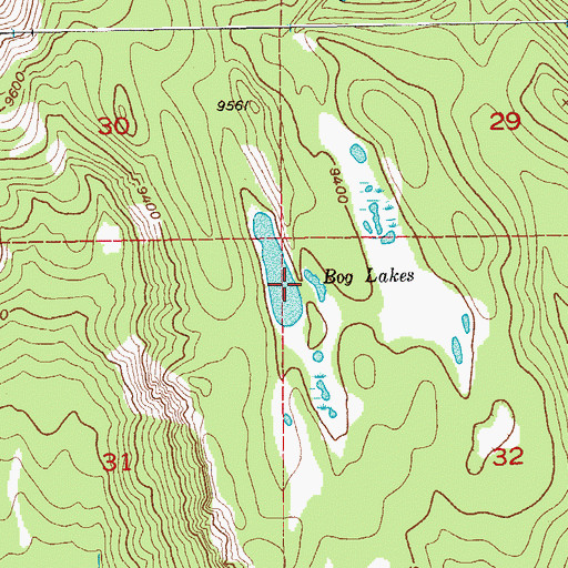 Topographic Map of Bog Lakes, WY
