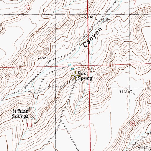 Topographic Map of Box Spring, WY
