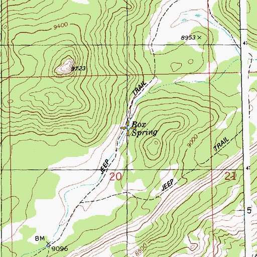 Topographic Map of Box Spring, WY